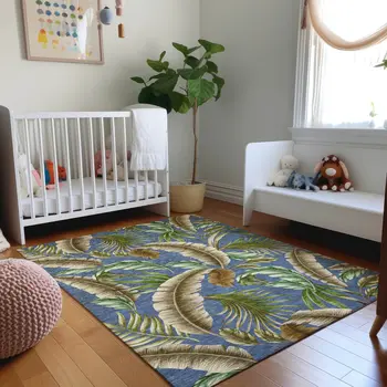 10' X 14' Blue Green And Brown Geometric Washable Area Rug With UV Protection