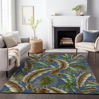 10' X 14' Blue Green And Brown Geometric Washable Area Rug With UV Protection