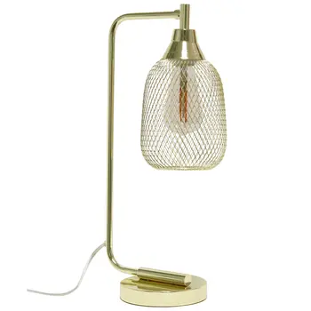 19" Gold Metal Lantern Table Lamp With Gold Globe Shade