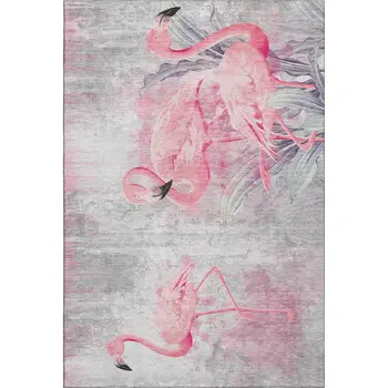 3' X 5' Pink Charcoal And Ivory Geometric Washable Area Rug With UV Protection