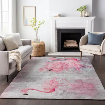3' X 5' Pink Charcoal And Ivory Geometric Washable Area Rug With UV Protection