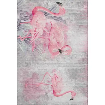 3' X 5' Pink Charcoal And Ivory Geometric Washable Area Rug With UV Protection