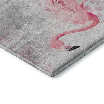 8' Pink Charcoal And Ivory Geometric Washable Round Rug With UV Protection