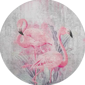 8' Pink Charcoal And Ivory Geometric Washable Round Rug With UV Protection
