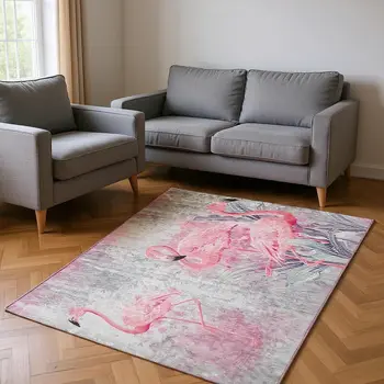 10' X 14' Pink Charcoal And Ivory Geometric Washable Area Rug With UV Protection