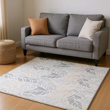 5' X 8' Light Gray Taupe And Charcoal Geometric Washable Area Rug With UV Protection