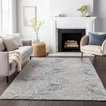 5' X 8' Light Gray Taupe And Charcoal Geometric Washable Area Rug With UV Protection