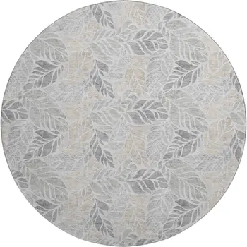 8' Light Gray Taupe And Charcoal Geometric Washable Round Rug With UV Protection