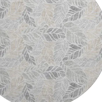 8' Light Gray Taupe And Charcoal Geometric Washable Round Rug With UV Protection