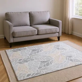 8' X 10' Light Gray Taupe And Charcoal Geometric Washable Area Rug With UV Protection