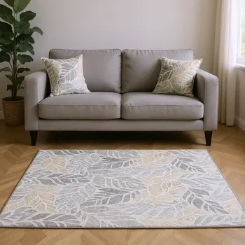 9' X 12' Light Gray Taupe And Charcoal Geometric Washable Area Rug With UV Protection