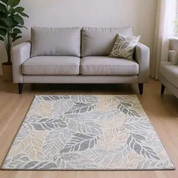 10' X 14' Light Gray Taupe And Charcoal Geometric Washable Area Rug With UV Protection