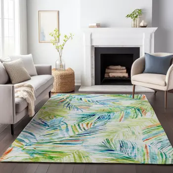 5' X 8' Rainbow And Ivory Geometric Washable Area Rug With UV Protection