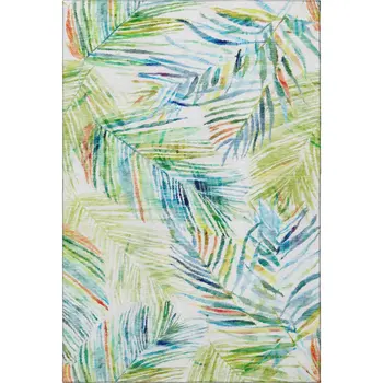 5' X 8' Rainbow And Ivory Geometric Washable Area Rug With UV Protection