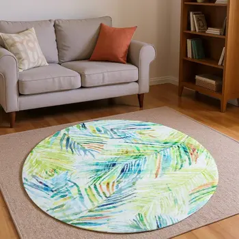8' Rainbow And Ivory Geometric Washable Round Rug With UV Protection