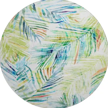 8' Rainbow And Ivory Geometric Washable Round Rug With UV Protection