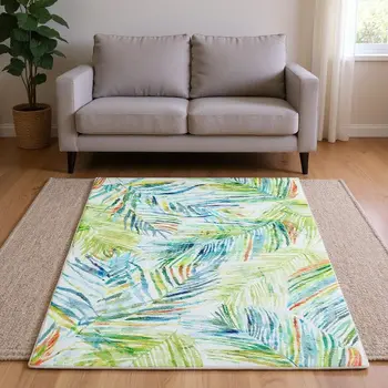 10' X 14' Rainbow And Ivory Geometric Washable Area Rug With UV Protection