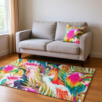 5' X 8' Rainbow And Ivory Geometric Washable Area Rug With UV Protection
