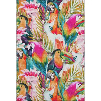 5' X 8' Rainbow And Ivory Geometric Washable Area Rug With UV Protection