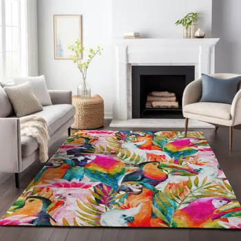 5' X 8' Rainbow And Ivory Geometric Washable Area Rug With UV Protection