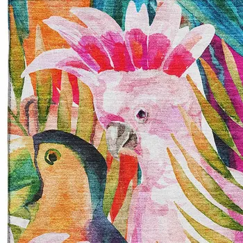 5' X 8' Rainbow And Ivory Geometric Washable Area Rug With UV Protection