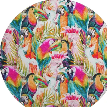 8' Rainbow And Ivory Geometric Washable Round Rug With UV Protection