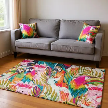 8' X 10' Rainbow And Ivory Geometric Washable Area Rug With UV Protection