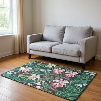 5' X 8' Midnight Green And Pink Geometric Washable Area Rug With UV Protection