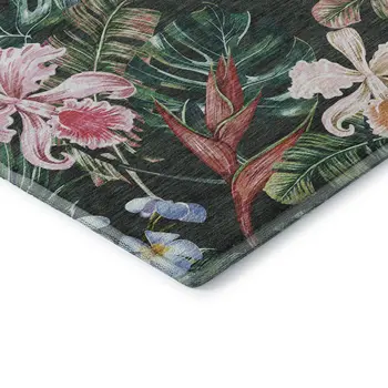 9' X 12' Midnight Green And Pink Geometric Washable Area Rug With UV Protection