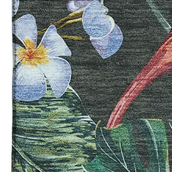 9' X 12' Midnight Green And Pink Geometric Washable Area Rug With UV Protection