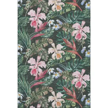 9' X 12' Midnight Green And Pink Geometric Washable Area Rug With UV Protection