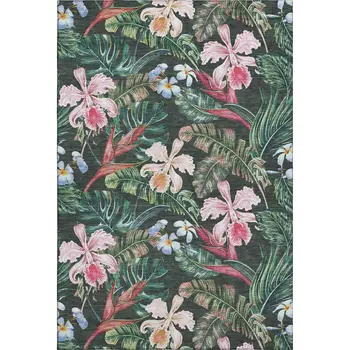 10' X 14' Midnight Green And Pink Geometric Washable Area Rug With UV Protection