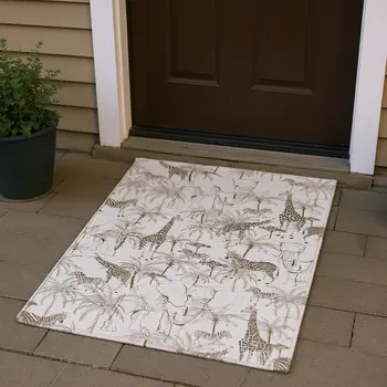 3' X 5' Light Gray And Brown Geometric Washable Area Rug With UV Protection