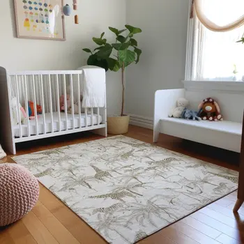 3' X 5' Light Gray And Brown Geometric Washable Area Rug With UV Protection