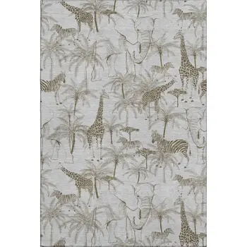 3' X 5' Light Gray And Brown Geometric Washable Area Rug With UV Protection