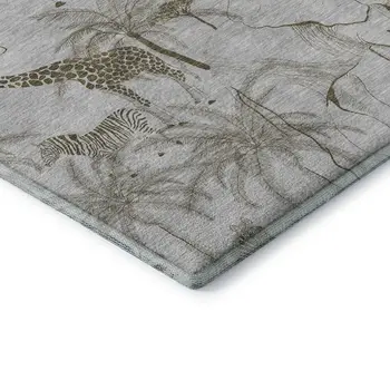 3' X 5' Light Gray And Brown Geometric Washable Area Rug With UV Protection