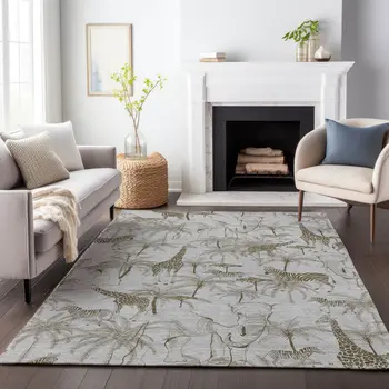 3' X 5' Light Gray And Brown Geometric Washable Area Rug With UV Protection