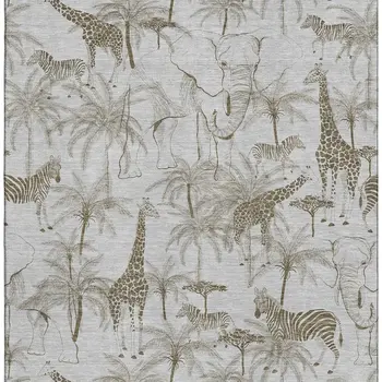 3' X 5' Light Gray And Brown Geometric Washable Area Rug With UV Protection