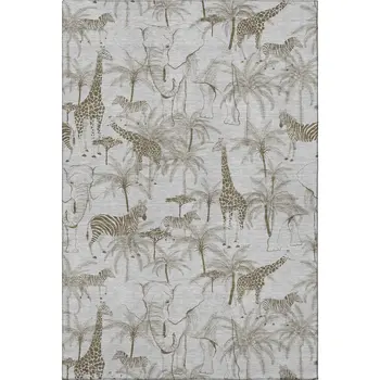 9' X 12' Light Gray And Brown Geometric Washable Area Rug With UV Protection