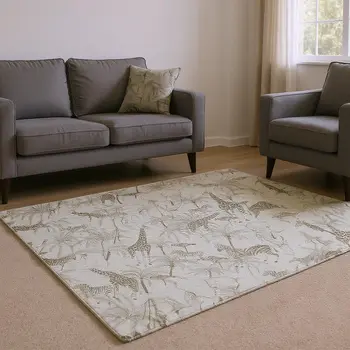 10' X 14' Light Gray And Brown Geometric Washable Area Rug With UV Protection