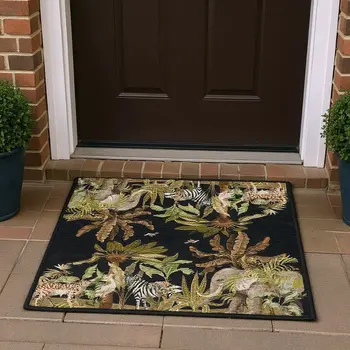 3' X 5' Midnight Brown And Olive Green Geometric Washable Area Rug With UV Protection