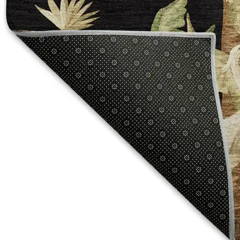 9' X 12' Midnight Brown And Olive Green Geometric Washable Area Rug With UV Protection