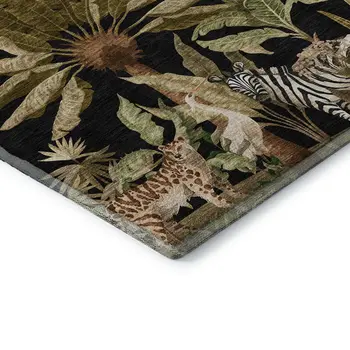 9' X 12' Midnight Brown And Olive Green Geometric Washable Area Rug With UV Protection