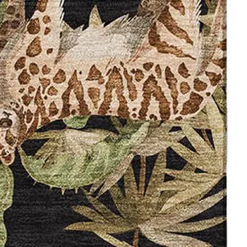 10' X 14' Midnight Brown And Olive Green Geometric Washable Area Rug With UV Protection