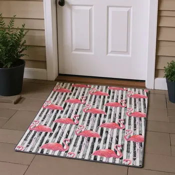 3' X 5' Pink Black And White Geometric Washable Area Rug With UV Protection