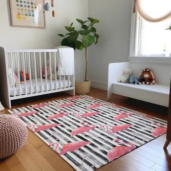 3' X 5' Pink Black And White Geometric Washable Area Rug With UV Protection