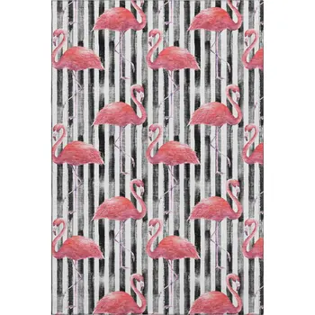5' X 8' Pink Black And White Geometric Washable Area Rug With UV Protection