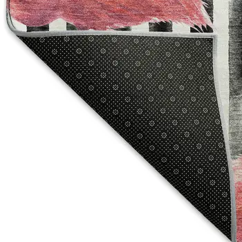 5' X 8' Pink Black And White Geometric Washable Area Rug With UV Protection