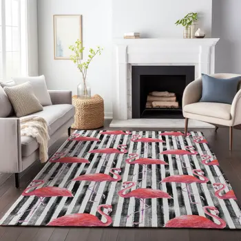 5' X 8' Pink Black And White Geometric Washable Area Rug With UV Protection