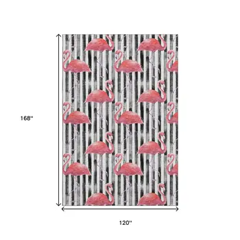 10' X 14' Pink Black And White Geometric Washable Area Rug With UV Protection